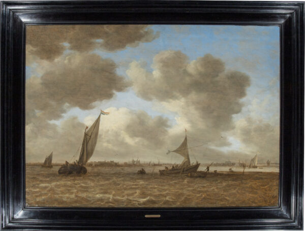 Jan van Goyen View of a choppy Haarlemmermeer polder, with the contours of the St. Bavo cathedral of Haarlem in the right-hand background Dutch Old Master painting for sale