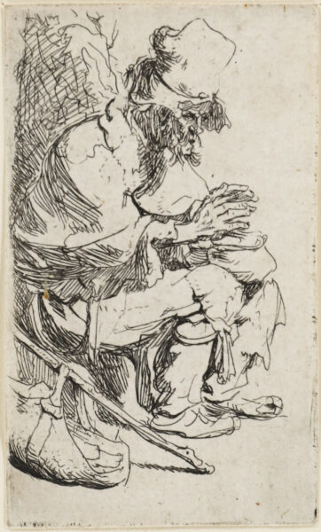 Rembrandt van Rijn ets etching drawing for sale - Beggar seated warming his hands at a chafing dish 2