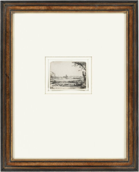 Rembrandt van Rijn - Canal with a large Boat and a Bridge ('Het Schuytje op de voorgrondt') etching for sale buy ets te koop