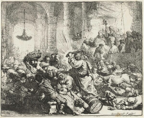 Rembrandt van Rijn etching for sale ets te koop- Christ Driving the Money Changers from the Temple [CM22] (kf)