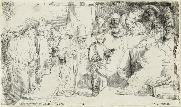 Rembrandt van Rijn - Christ disputing with the Doctors A sketch 1652 etching for sale ets te koop buy art 2