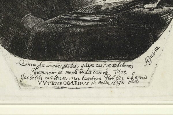 Rembrandt van Rijn etching for sale ets te koop- Jan Uytenbogaert, Preacher of the Remonstrants (detail)