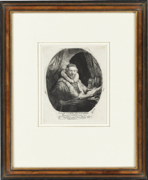 Rembrandt van Rijn etching for sale ets te koop buy- Jan Uytenbogaert, Preacher of the Remonstrants (frame)