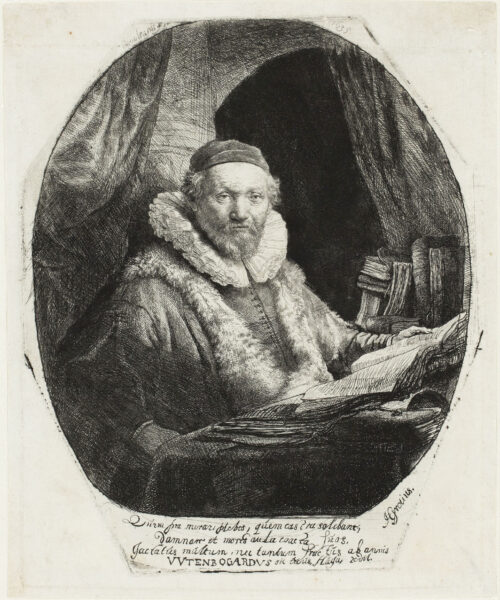 Rembrandt van Rijn etching for sale ets te koop- Jan Uytenbogaert, Preacher of the Remonstrants (kf)