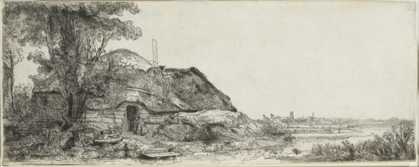 Rembrandt van Rijn - Landscape with a cottage and a large tree etching for sale ets te koop buy 5