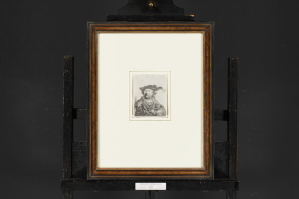 Rembrandt van Rijn - Self-Portrait in a Velvet Cap with Plume, 1638 (kf) etching for sale buy ets te koop 3