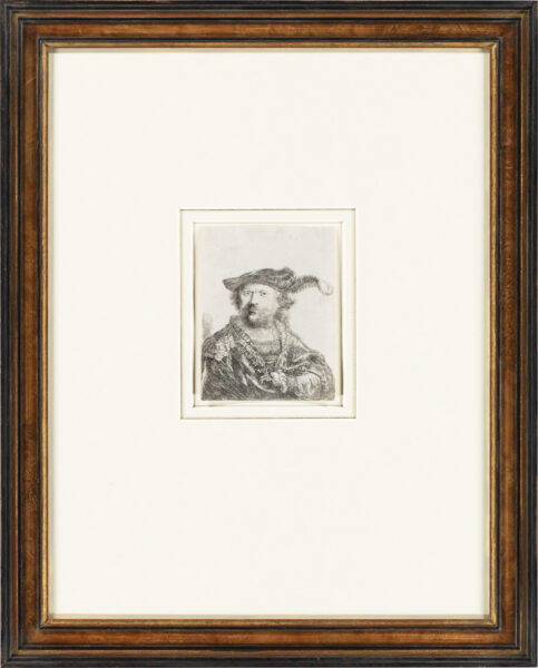 Rembrandt van Rijn - Self-Portrait in a Velvet Cap with Plume, 1638 (kf) etching for sale buy ets te koop 2