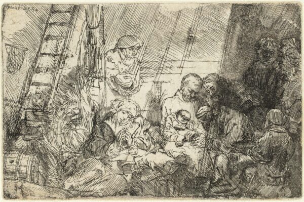 Rembrandt van Rijn - The Circumcision in the Stable, 1654 etching for sale ets te koop buy