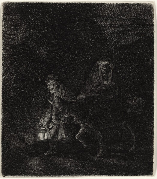 Rembrandt van Rijn - The Flight into Egypt; A night piece - framed (CM22) etching for sale buy ets te koop 3