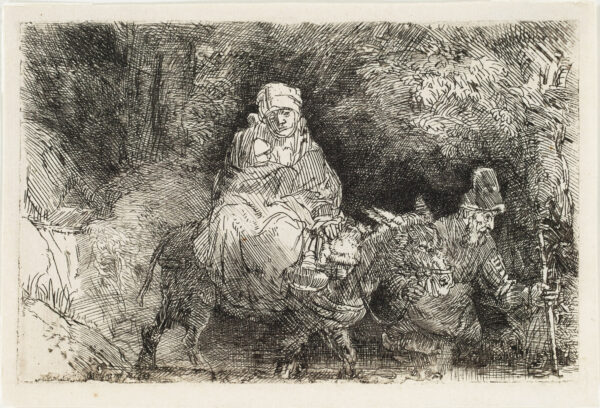Rembrandt van Rijn - The Flight into Egypt; crossing a Brook, 1654 etching for sale ets te koop buy art 3