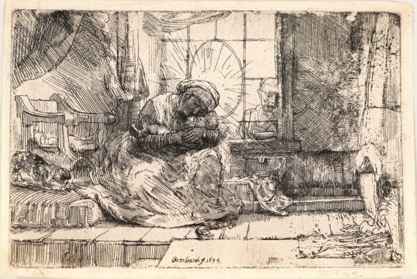 Rembrandt van Rijn - The Virgin and Child with the Cat and the Snake etching for sale ets te koop buy art
