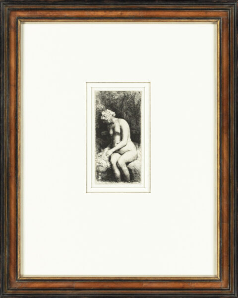 Rembrandt van Rijn etching for sale ets te koop- Woman bathing her feet in a brook (frame)