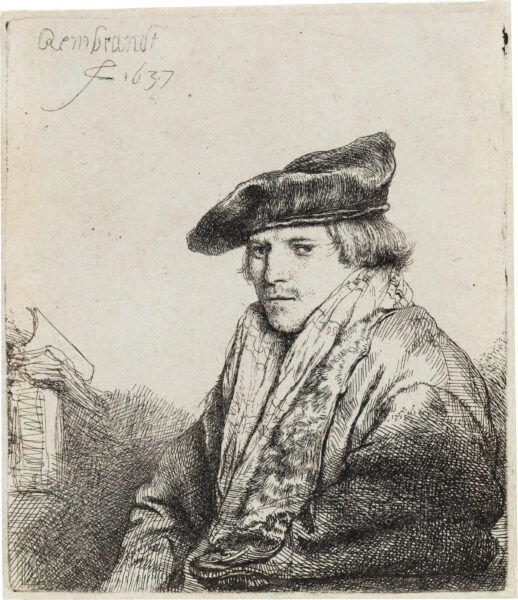 Rembrandt van Rijn - Young Man in a Velvet Cap (Petrus Sylvius), 1637 (kf) etching for sale ets te koop buy