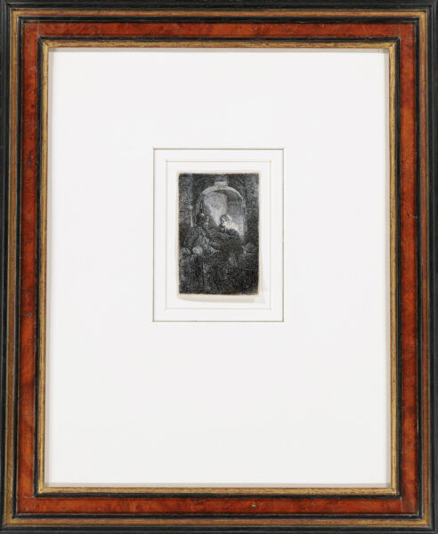 Rembrandt van Rijn - a Hurdy-gurdy player (The Schoolmaster) framed etching for sale te koop