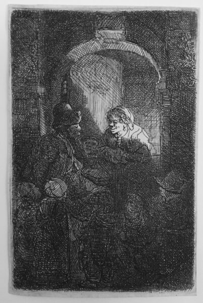 Rembrandt van Rijn - a Hurdy-gurdy player (The Schoolmaster) etching for sale buy ets te koop 2