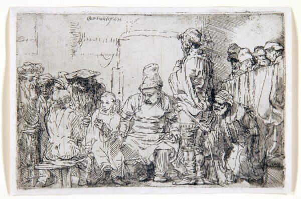 Rembrandt van Rijn - christ seated disputing with the doctors 1654 sk etching for sale buy ets te koop