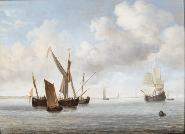 Willem van de Velde the Younger A Galjoot and a Smalship at anchor and a small Kaag under sail Old Master painting for sale 3