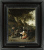 Cornelis Dusart Old Master painting for sale - Peasants seated at a table eating and drinking outside a tavern 2