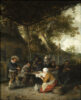 Cornelis Dusart Old Master painting for sale - Peasants seated at a table eating and drinking outside a tavern