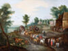 Charles Beschey Old Master painting for sale - an animated village with many figures