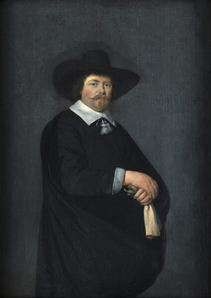 Gerard ter Borch Old Master painting for sale - Portrait of a Gentleman aged 39, in a dark dress 8