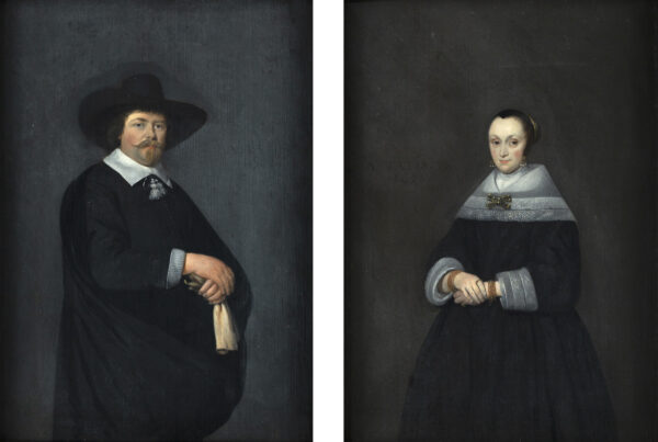 Gerard ter Borch Old Master painting for sale - Portrait of a Gentleman and his wife aged 39, in a dark dress 3