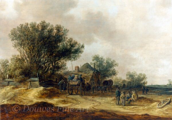 Jan van Goyen Old Master painting - Dune Landscape with a wagon and farm Old master painting