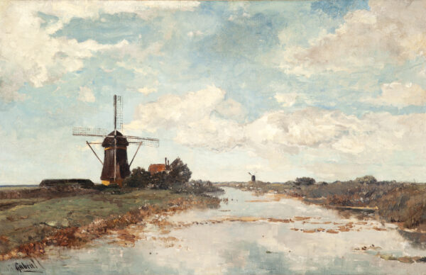 Paul joseph constantin Gabriel View on the Proosdijer windmill on the river Winkel near Abcoude schilderij te koop 2