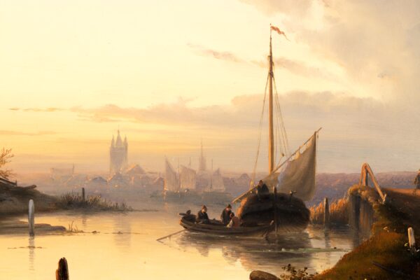 Charles Leickert View of the old and the new church in Delft Dutch romantic painting for sale schilderij te koop detail