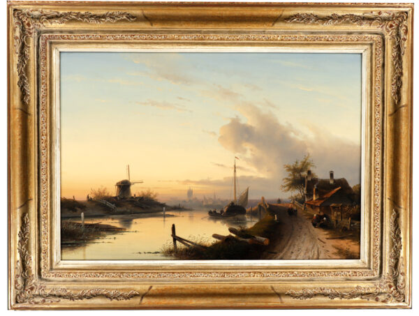 Charles Leickert View of the old and the new church in Delft Dutch romantic painting for sale schilderij te koop 2