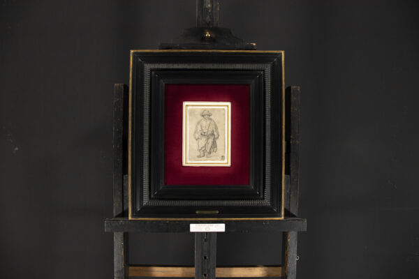 Rembrandt van Rijn - Standing Man, a Beggar, in a brimmed Hat (facing front and full-length) Old Master Drawing for sale 2