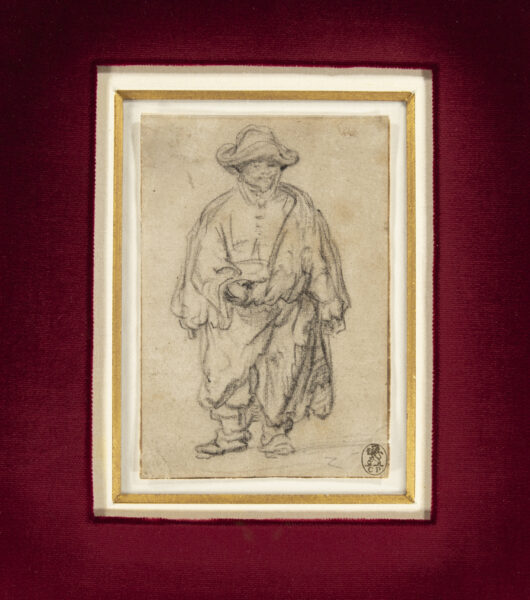 Rembrandt van Rijn - Standing Man, a Beggar, in a brimmed Hat (facing front and full-length) Old Master Drawing for sale 5