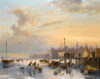 Nicolaas Johannes Roosenboom - Skaters on the IJ, Amsterdam winterscene painting schilderij te koop
