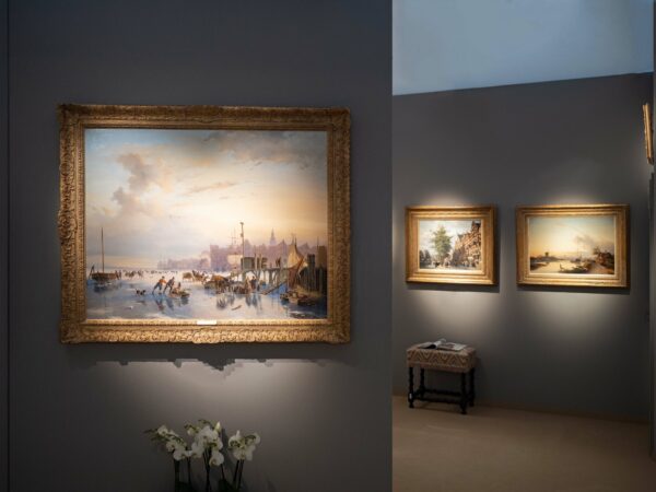 Nicolaas Johannes Roosenboom - Skaters on the IJ, Amsterdam winterscene painting schilderij te koop 3