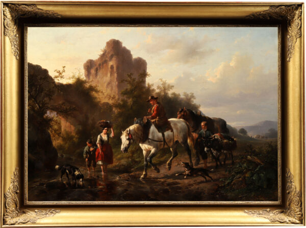 Wouter Verschuur - A driver with his family fording a stream - painting for sale - schilderij te koop