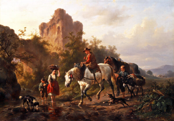 Wouter Verschuur - A driver with his family fording a stream - painting for sale - schilderij te koop 2