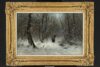 Louis Apol Figures walking through a snowy forest in winter schilderij te koop