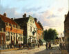 Adrianus Eversen A lively Dutch town view on a sunny day schilderij te koop