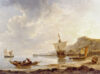 Johannes Christiaan Schotel - Low Tide in a Bay with a Moored Vessel and Fishermen - maritime painting for sale