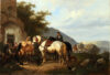 Wouter Verschuur Horses and traveller on a hilly road in the summer painting schilderij te koop