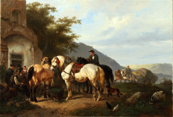 Wouter Verschuur Horses and traveller on a hilly road in the summer painting schilderij te koop